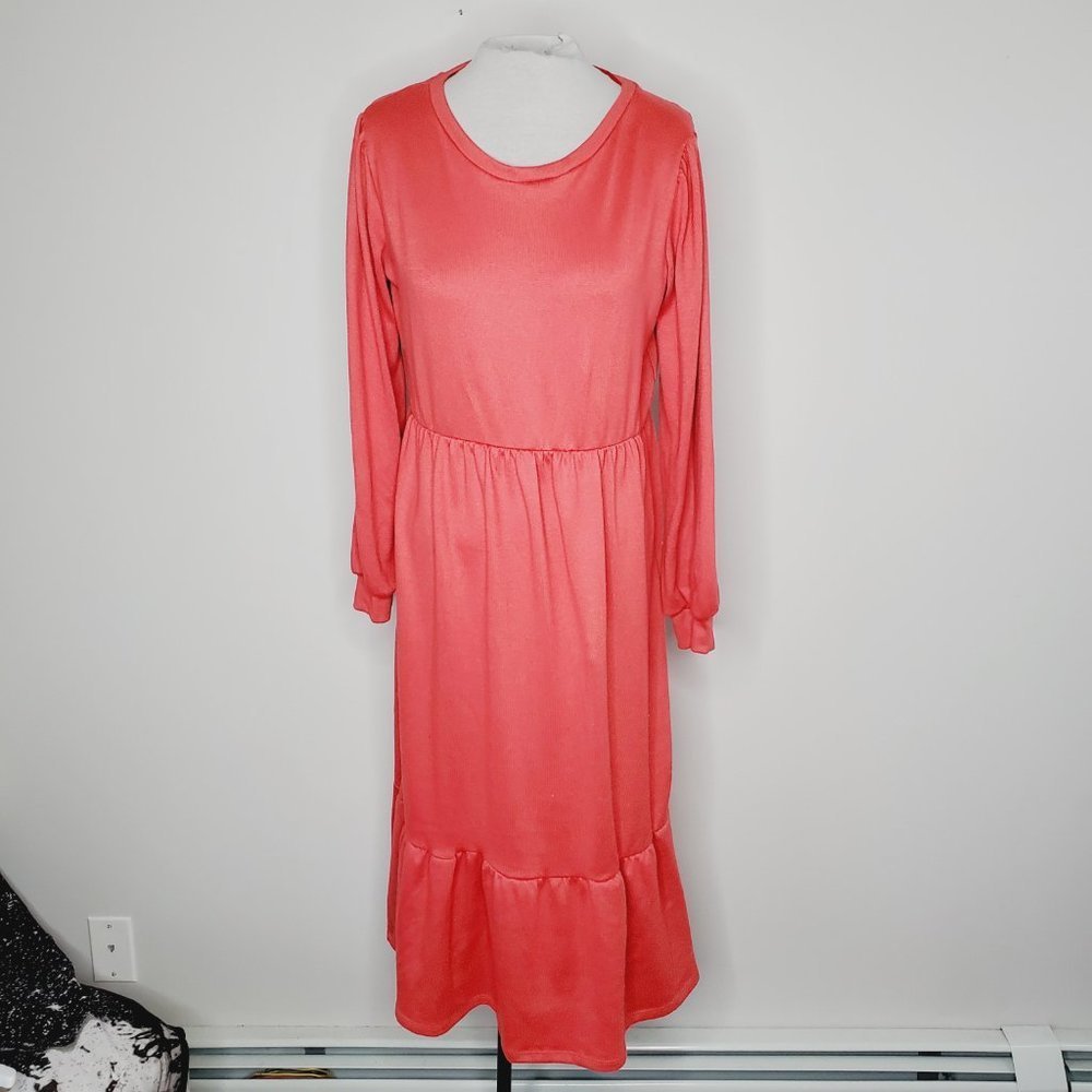 Jillian Harris x Joe Fresh Sweater Midi Dress Puff Sleeve Cottagecore  Coral - Picture 2 of 5